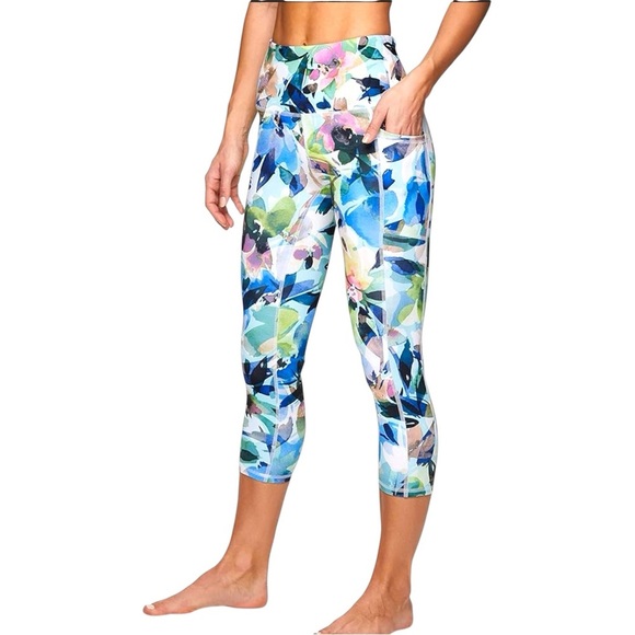 RBX Blue and Green Watercolor Swim Capri - Picture 1 of 5
